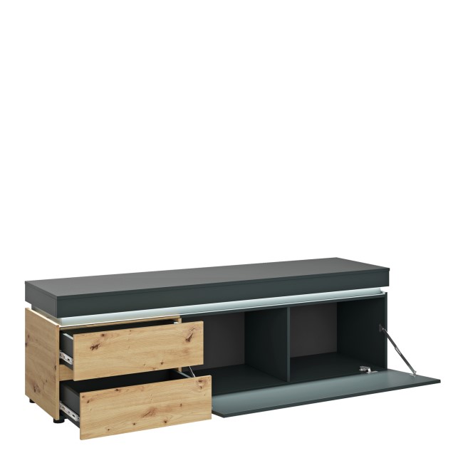 Long Dark Grey and Oak TV Unit with Storage & LEDs - Luci