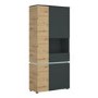 Tall Dark Grey and Oak 4 Door Display Cabinet with LEDs - Luci