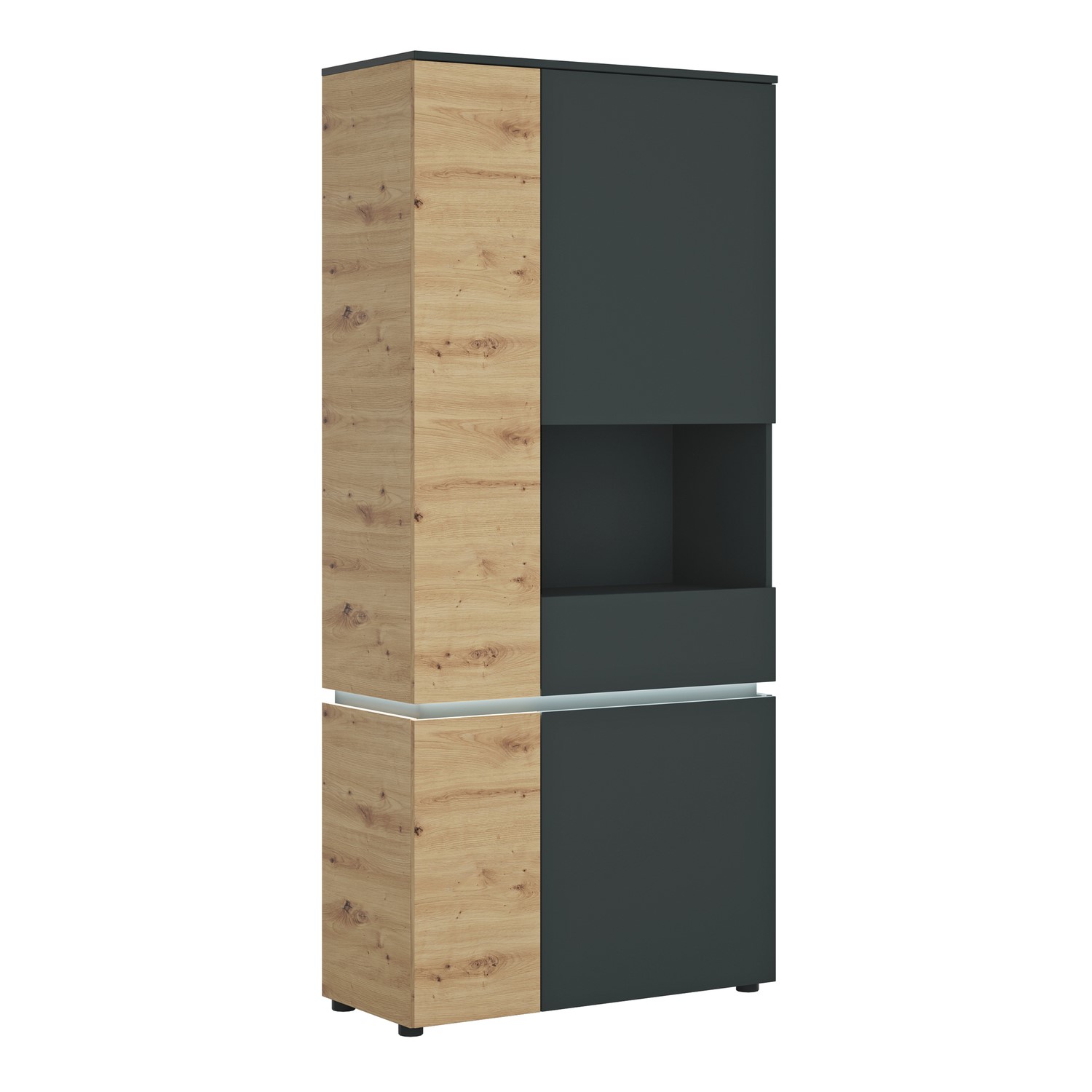 Photo of Tall dark grey and oak 4 door display cabinet with leds - luci