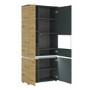 Tall Dark Grey and Oak 4 Door Display Cabinet with LEDs - Luci