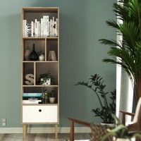 Rome Matte Whitte Bookcase with 1 Drawer with Jackson Hickory Oak Detail
