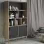 Rome Matte Black Bookcase with  2 sliding Doors andJackson Hickory Oak 