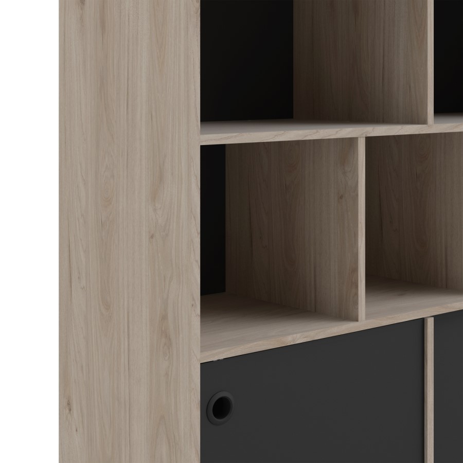Rome Matte Black Bookcase with  2 sliding Doors andJackson Hickory Oak 