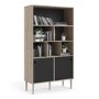 Rome Matte Black Bookcase with  2 sliding Doors andJackson Hickory Oak 