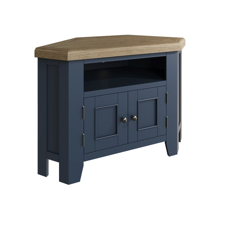 Navy Solid Oak Corner TV Stand with Storage - TV's up to 43" - Pegasus