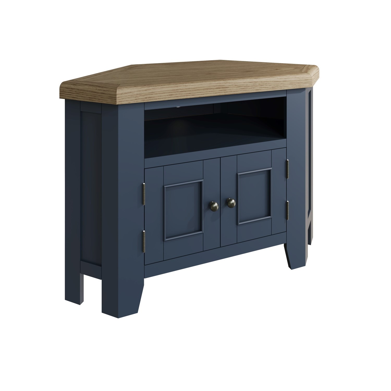 Read more about Navy solid oak corner tv stand with storage tvs up to 43 pegasus