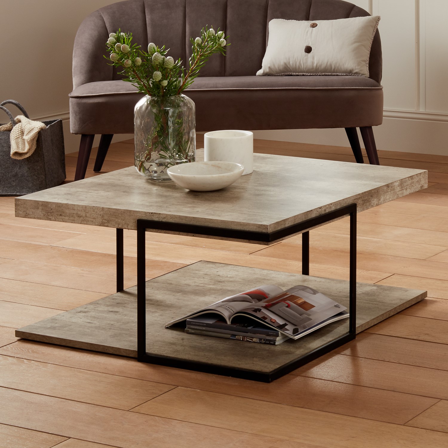 Small Large Square Grey Concrete Effect Coffee Table - Jersey - Pacific ...