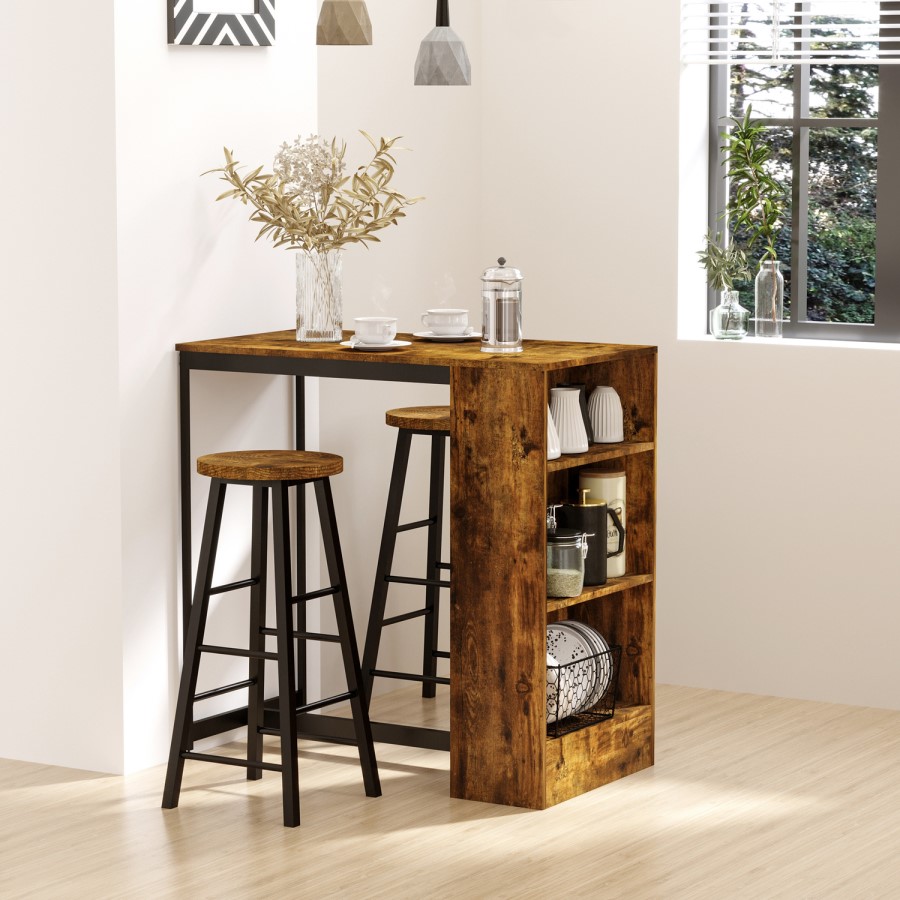Rustic Wood Effect Bar Table and Stool Set - Seats 2 - Ryder