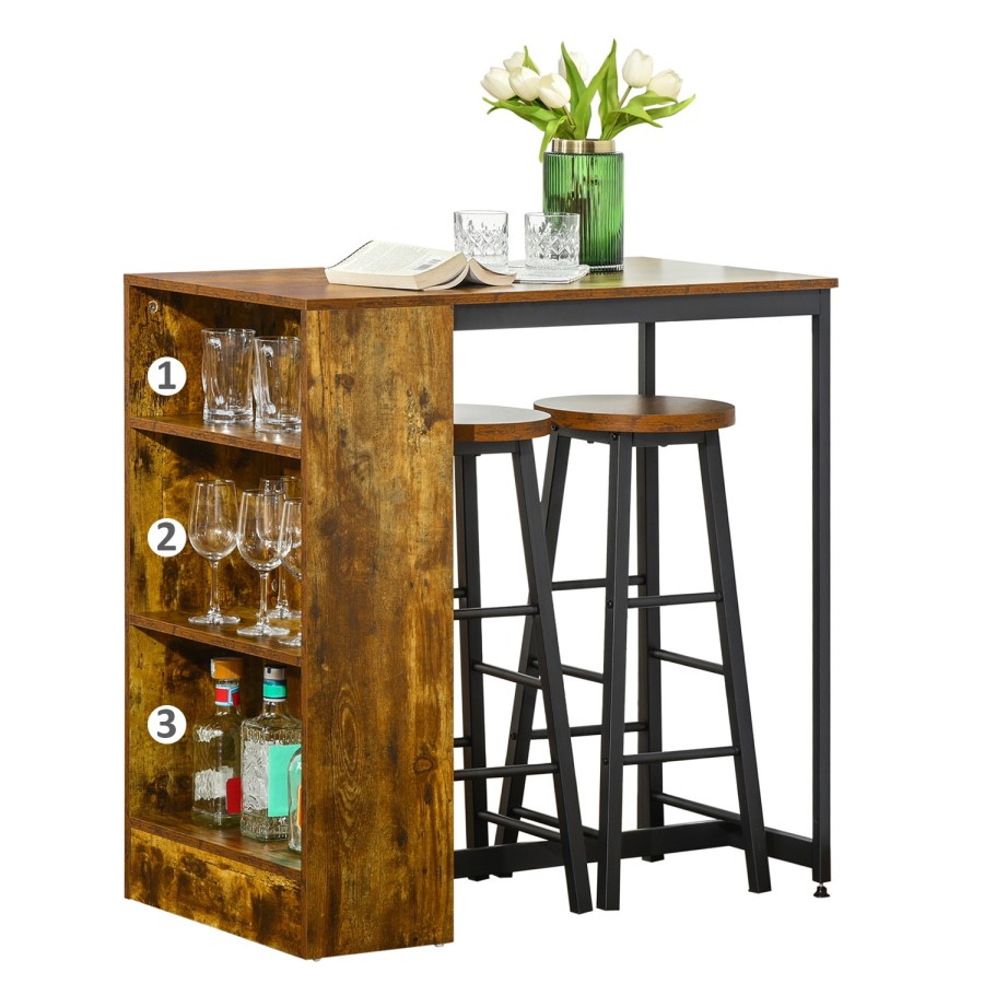 Rustic Wood Effect Bar Table and Stool Set - Seats 2 - Ryder
