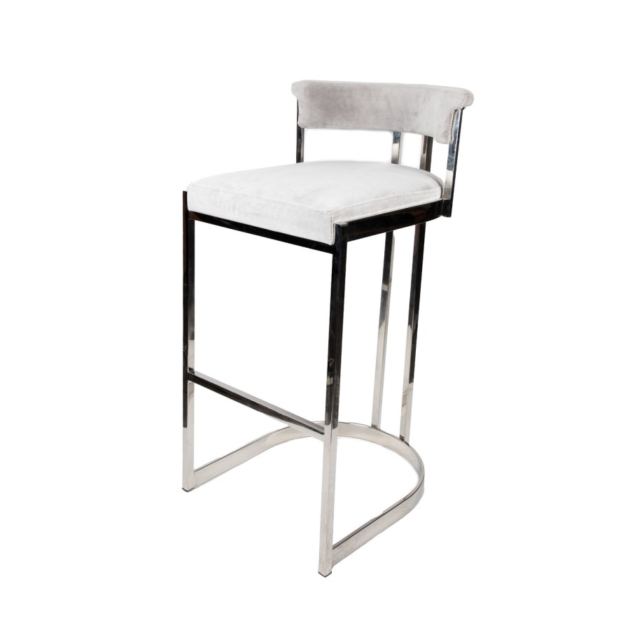 Grey Velvet Metal Bar Stool