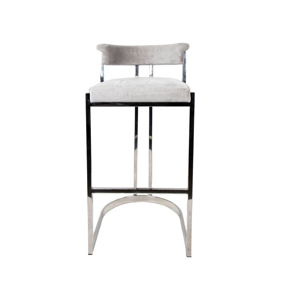 Grey Velvet Metal Bar Stool