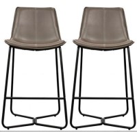 GRADE A1 - Set of 2 Grey Faux Leather Bar Stools with Backs - Caspian House GRADE A1 - Set of 2 Grey Faux Leather Bar Stools with Backs - Caspian House