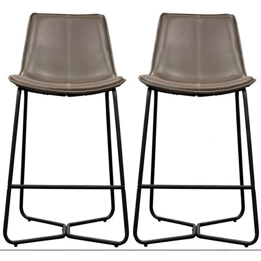 GRADE A1 - Set of 2 Grey Faux Leather Bar Stools with Backs - Caspian House
