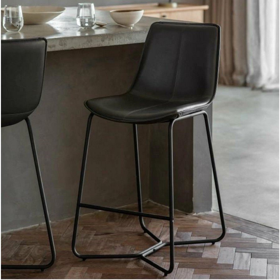 GRADE A1 - Set of 2 Grey Faux Leather Bar Stools with Backs - Caspian House