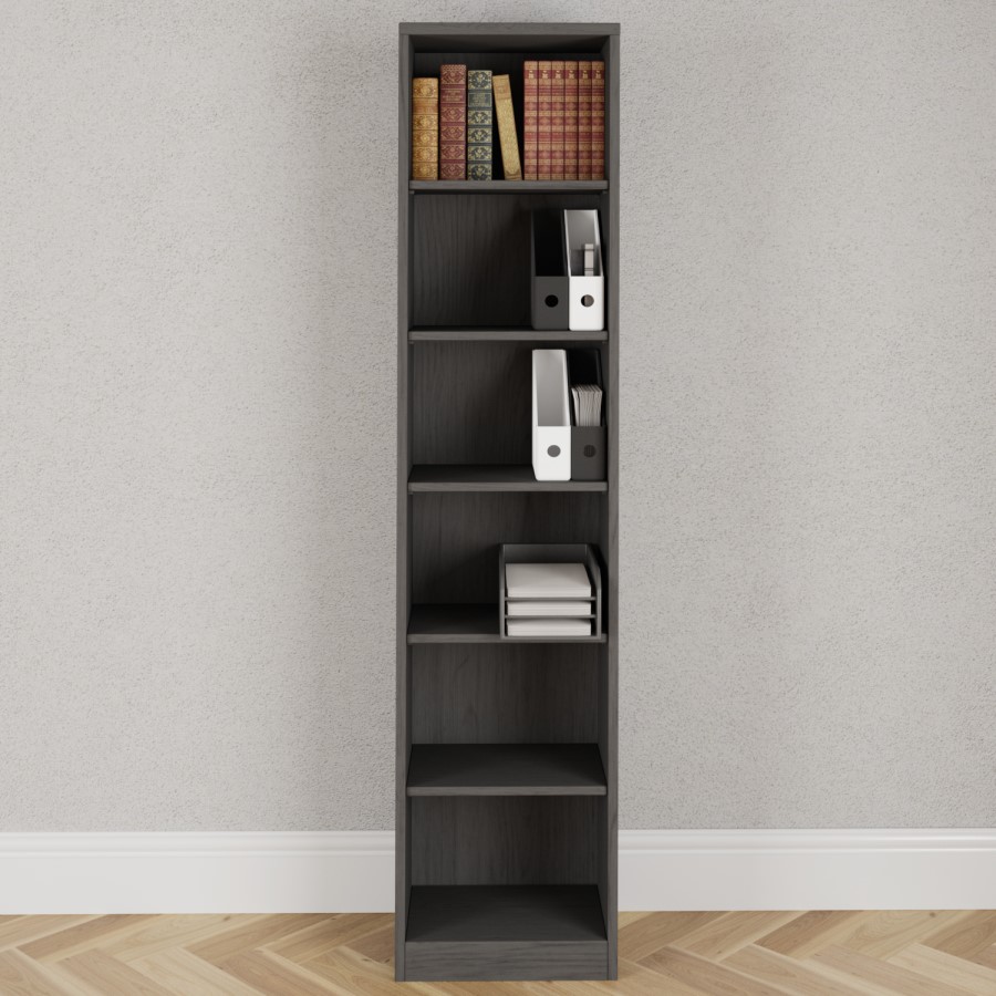 Denver Tall Narrow Bookcase - Smoked Oak