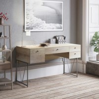 Light Oak Effect Office Desk with 5 Drawers - Denver