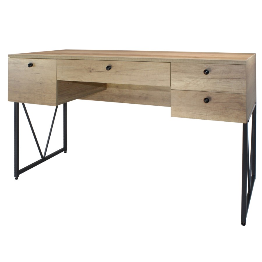 Light Oak Effect Office Desk with 5 Drawers - Denver