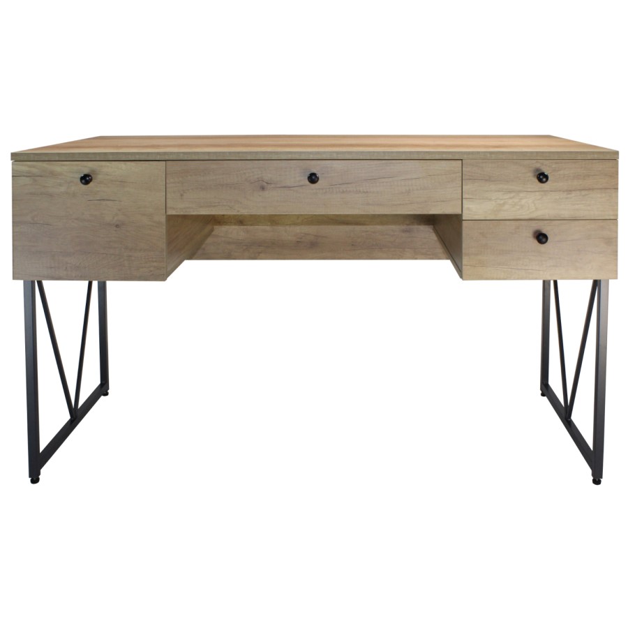 Light Oak Effect Office Desk with 5 Drawers - Denver