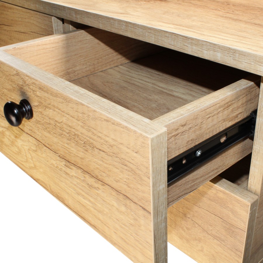 Light Oak Effect Office Desk with 5 Drawers - Denver
