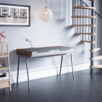 Walnut and Grey Office Desk with 2 Drawers - Denver