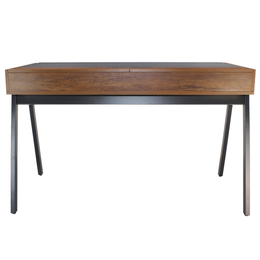 Walnut and Grey Office Desk with 2 Drawers - Denver