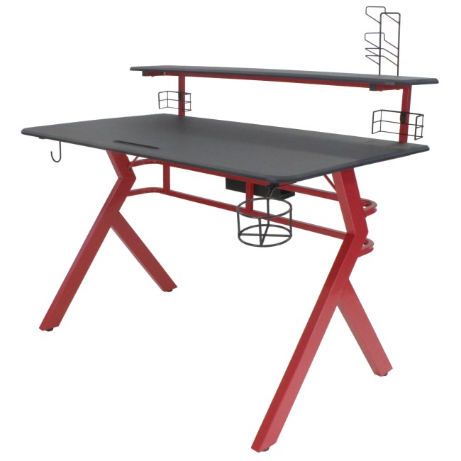 Black and Red Gaming Desk with Shelf and Cupholder - Denver - Furniture123