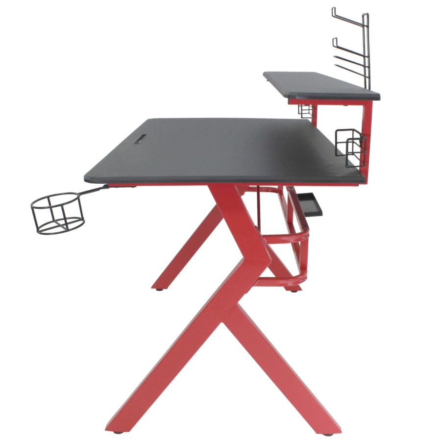 Black and Red Gaming Desk with Shelf and Cupholder - Denver