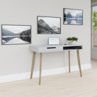 White Office Desk with Oak Effect Legs and Drawer - Denver