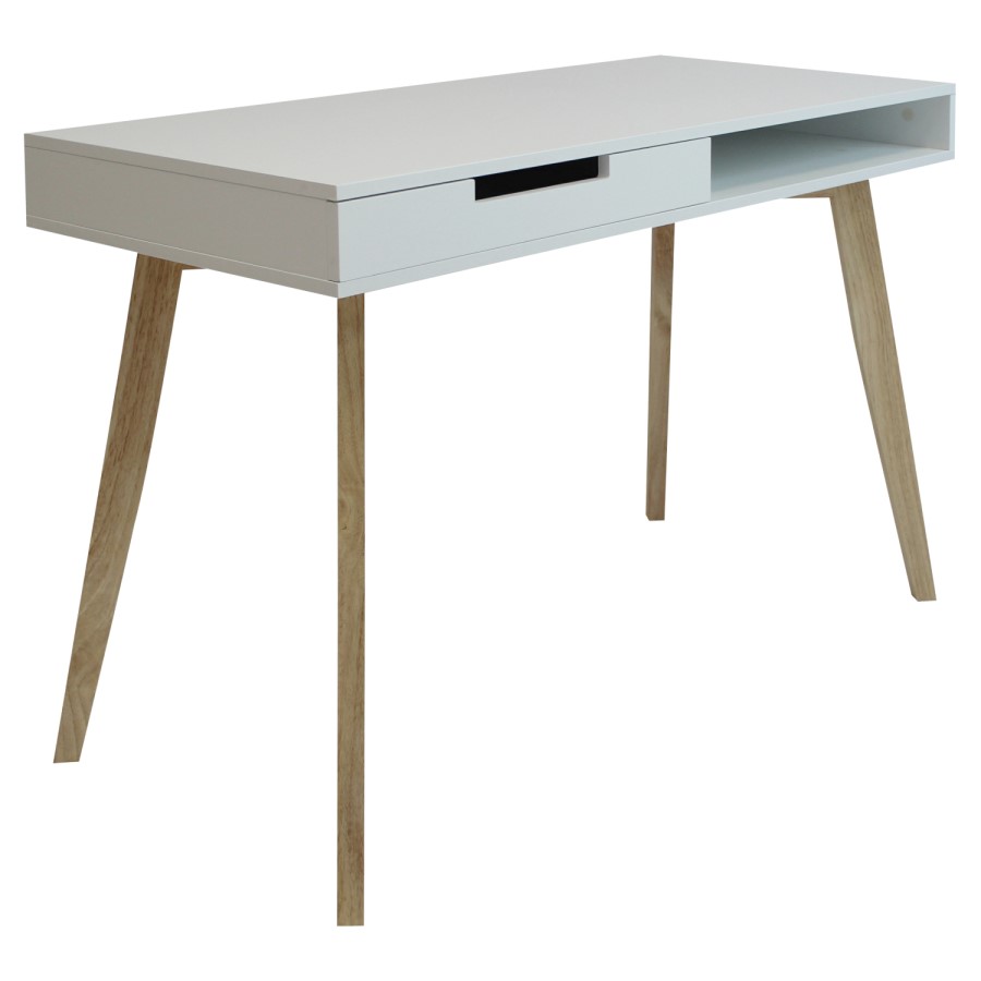 White Office Desk with Oak Effect Legs and Drawer - Denver