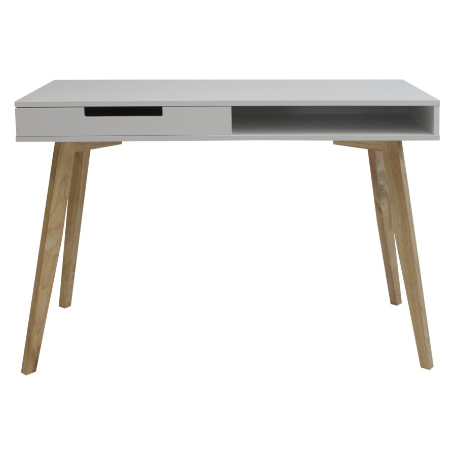 White Office Desk with Oak Effect Legs and Drawer - Denver
