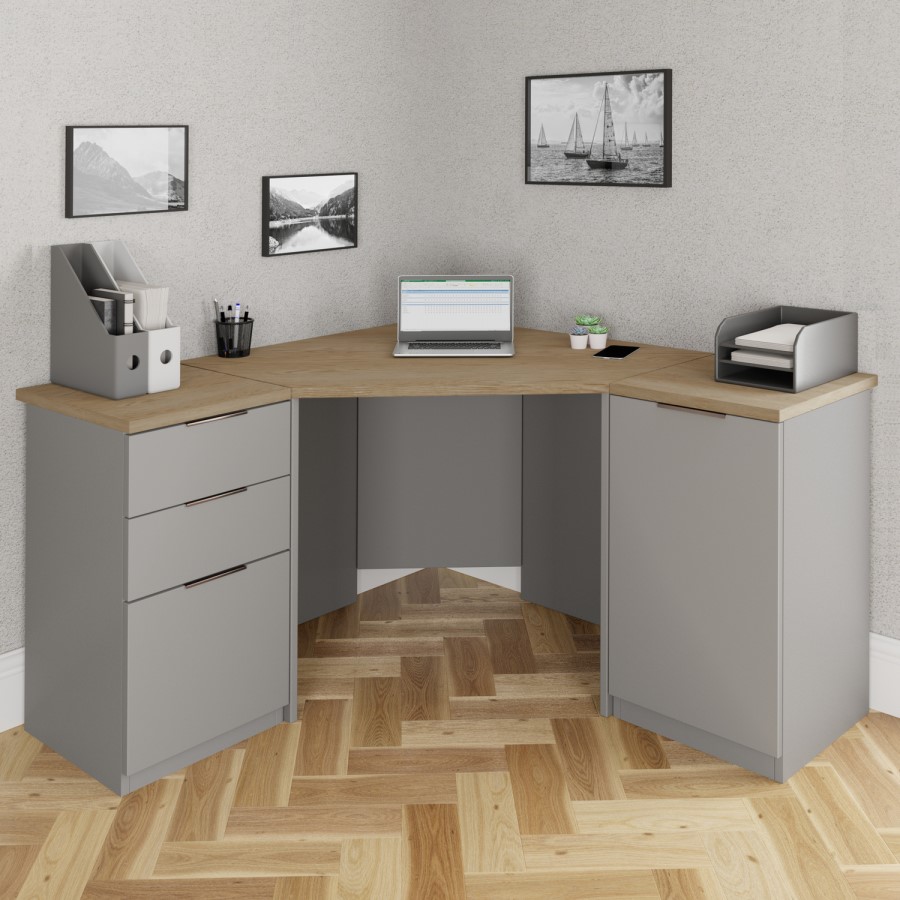Light Grey Corner Desk 1 Door Cabinet & Filing Cabinet Set - Denver