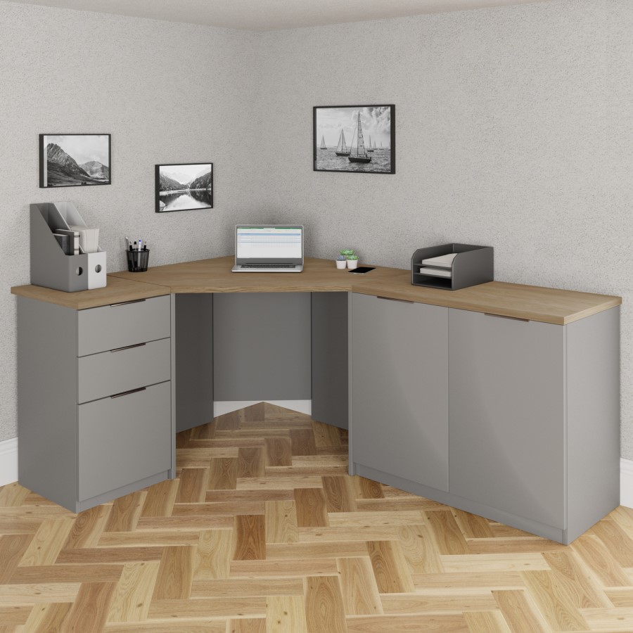 Light Grey Corner Desk 2 Door Cabinet & Filing Cabinet Set - Denver