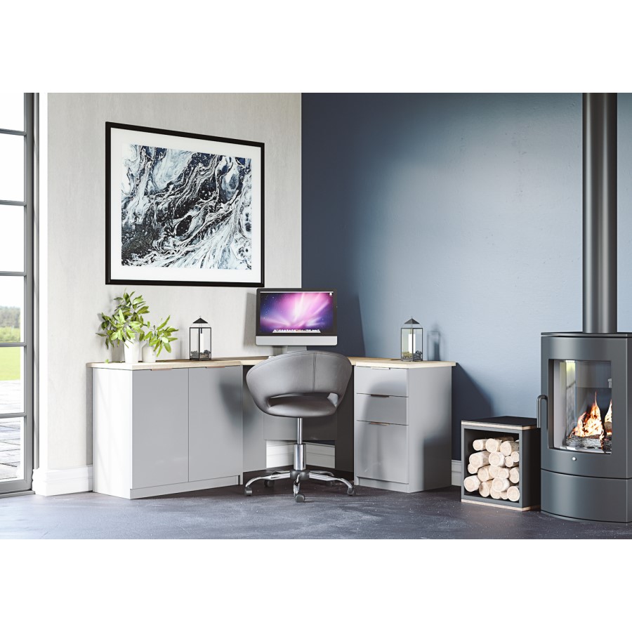 Light Grey Corner Desk 2 Door Cabinet & Filing Cabinet Set - Denver
