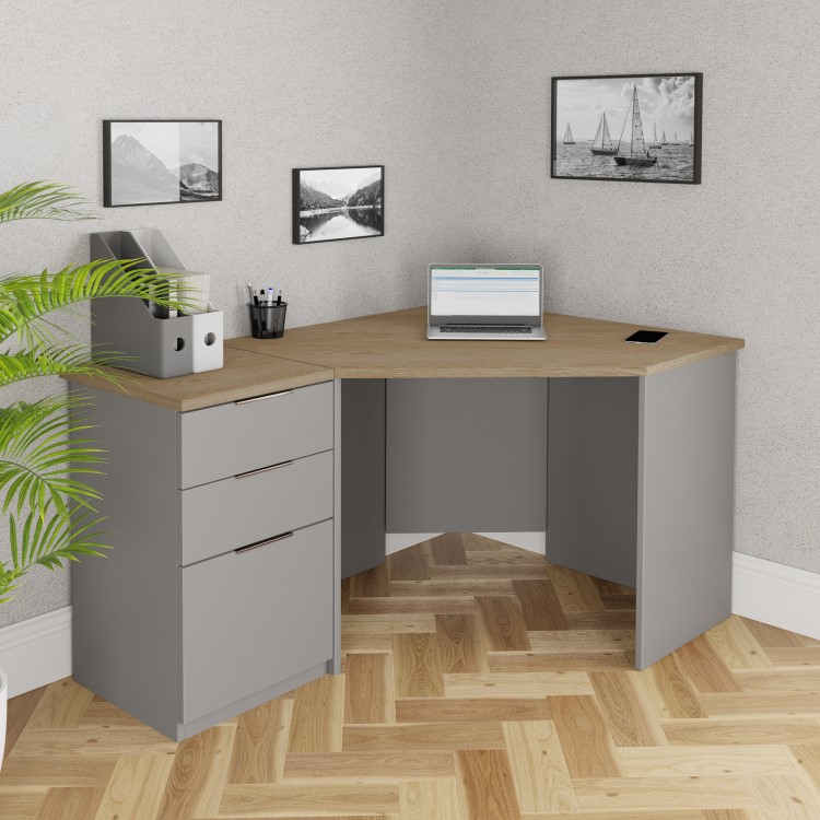 Light Grey Corner Desk & Filing Cabinet Set - Denver