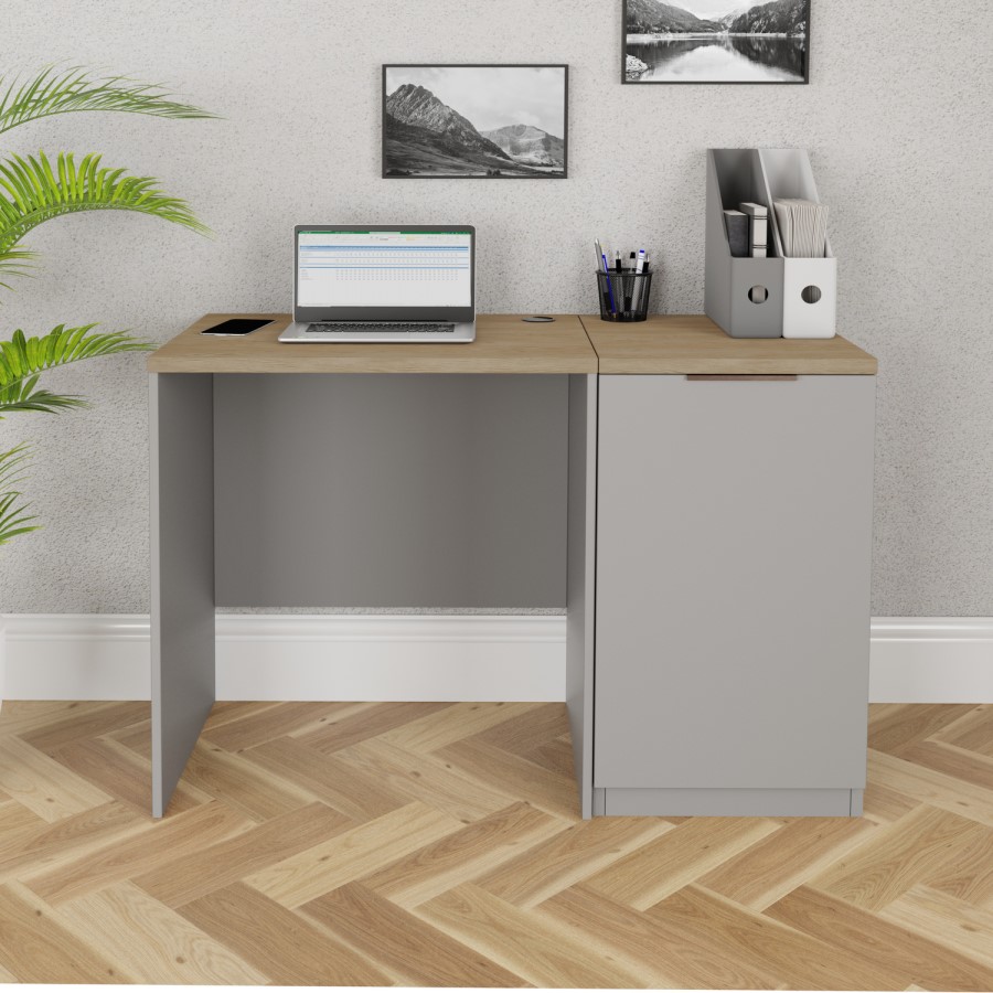Light Grey Small Desk & 1 Door Cabinet Set - Denver