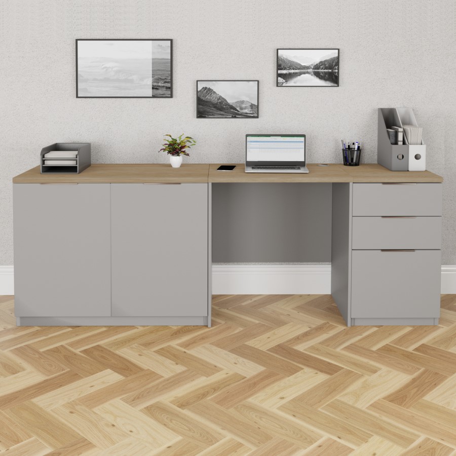 Light Grey Small Desk 2 Door Cabinet & Filing Cabinet Set - Denver