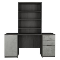 Smoked Oak Medium Desk 1 Door Cabinet Filing Cabinet & Wide Bookcase Set - Denver