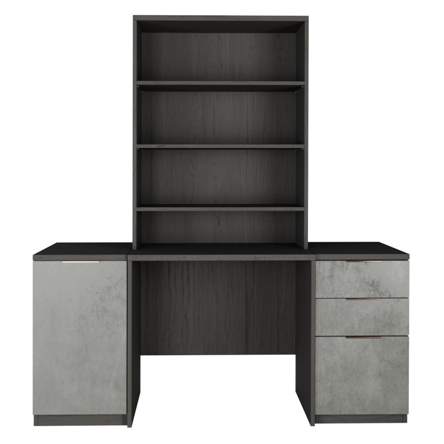 Smoked Oak Medium Desk 1 Door Cabinet Filing Cabinet & Wide Bookcase Set - Denver