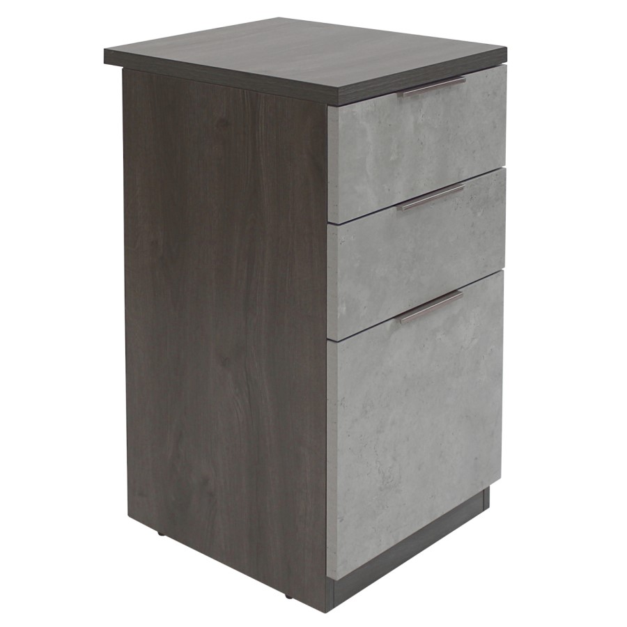 Smoked Oak Medium Desk 1 Door Cabinet Filing Cabinet & Wide Bookcase Set - Denver