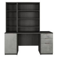 Smoked Oak Medium Desk 1 Door Cabinet Filing Cabinet & 2 Bookcase Set - Denver