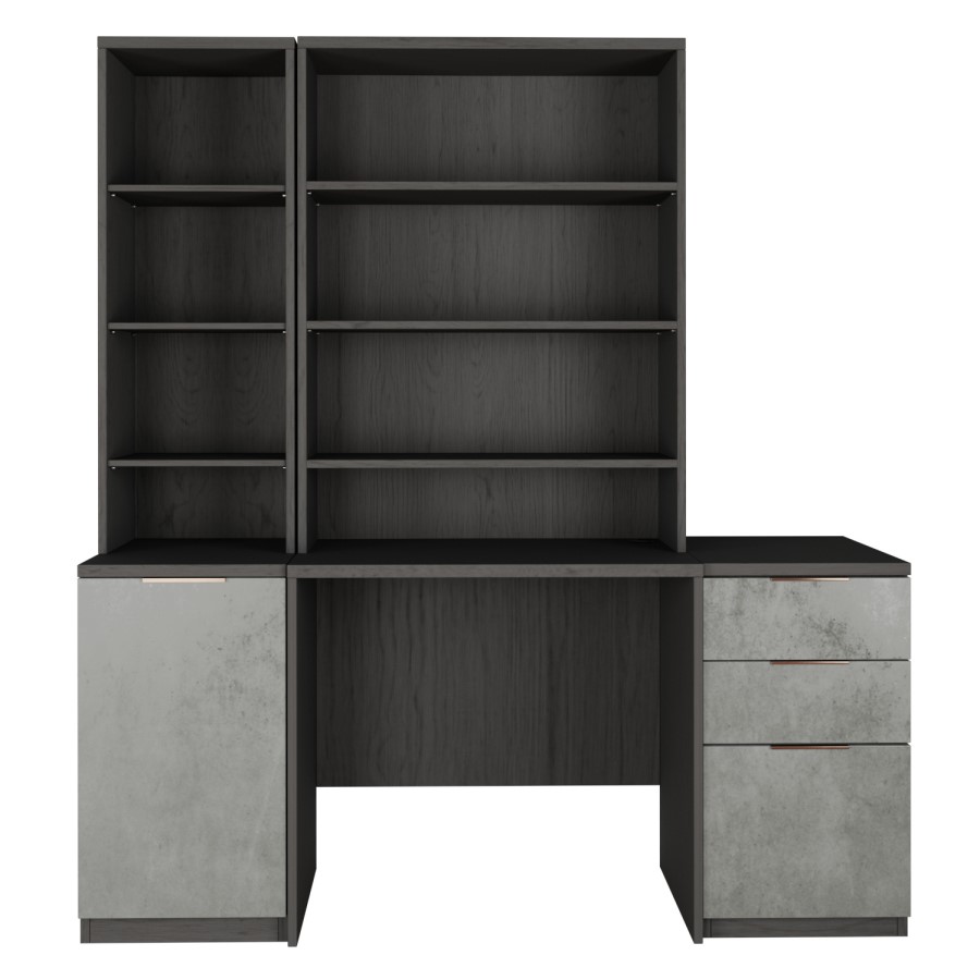 Smoked Oak Medium Desk 1 Door Cabinet Filing Cabinet & 2 Bookcase Set - Denver