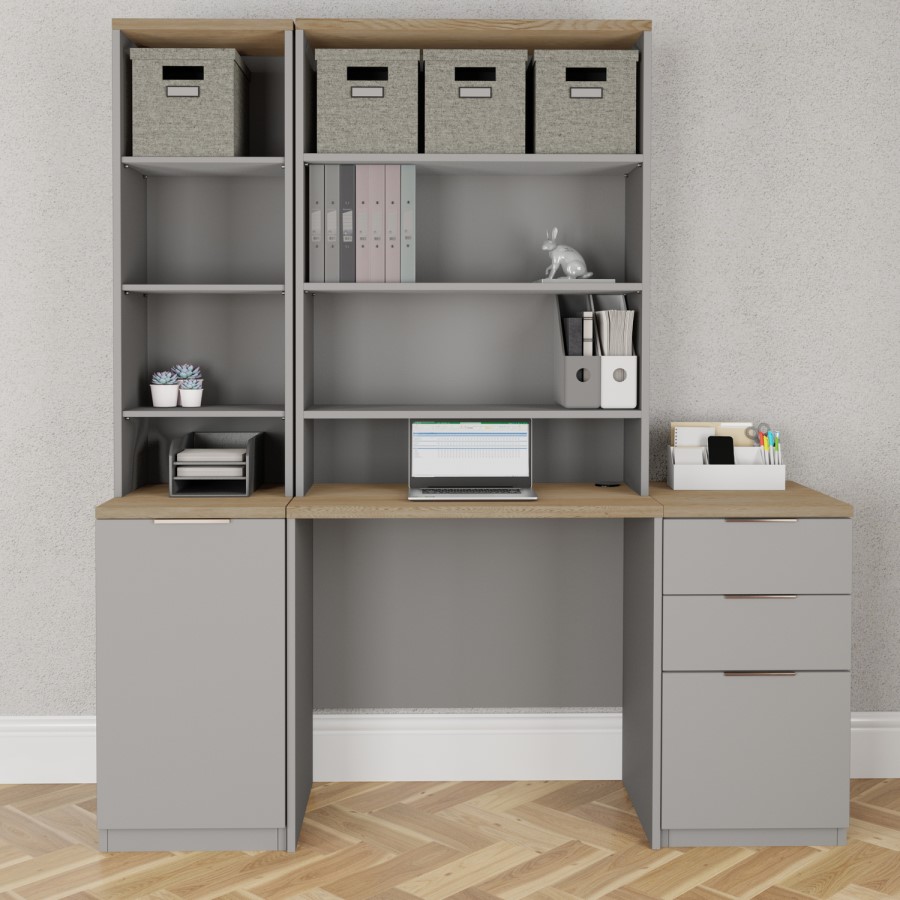Light Grey Medium Desk 1 Door Cabinet Filing Cabinet & 2 Bookcase Set - Denver