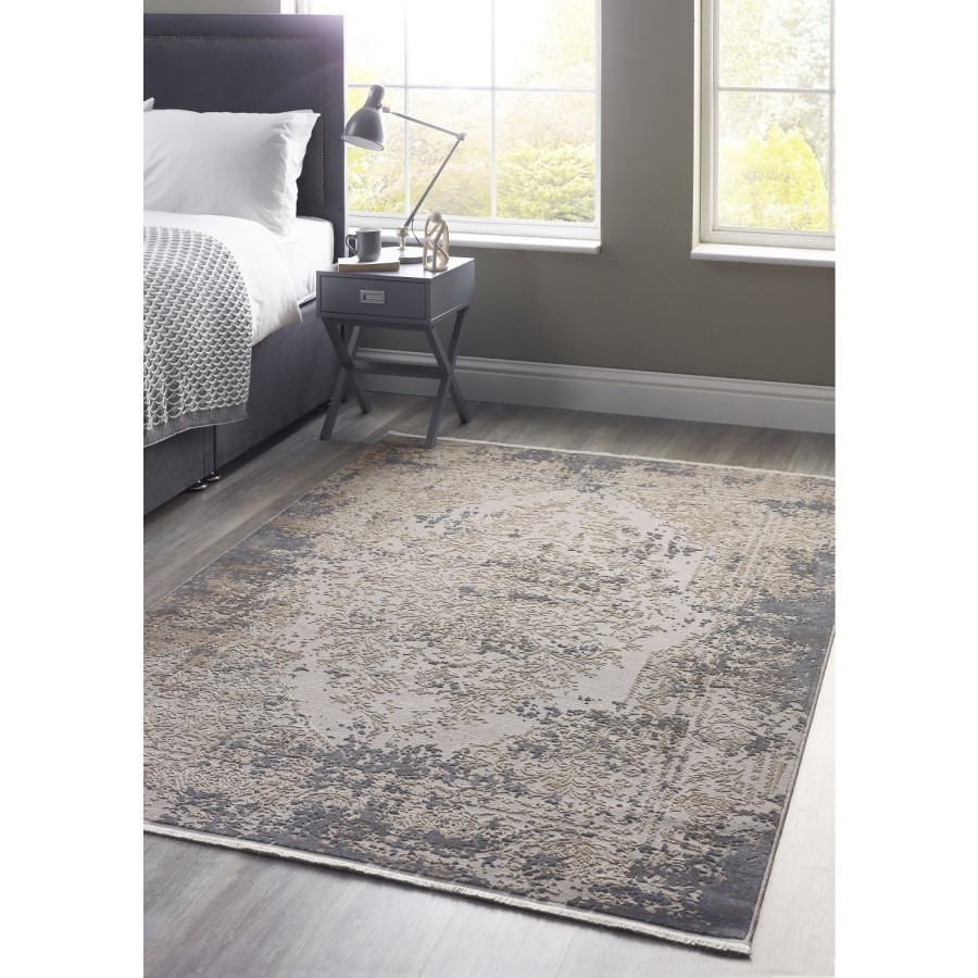 Distressed Persian Blue & Grey Rug - 150 x 80 cm - Medallion - Ripley
