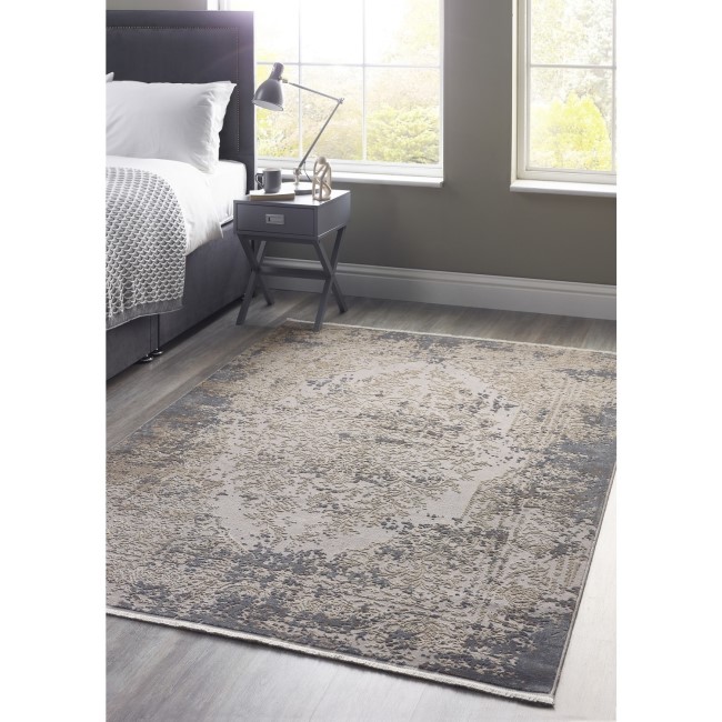 Distressed Persian Blue & Grey Rug - 170 x 120 cm - Medallion - Ripley