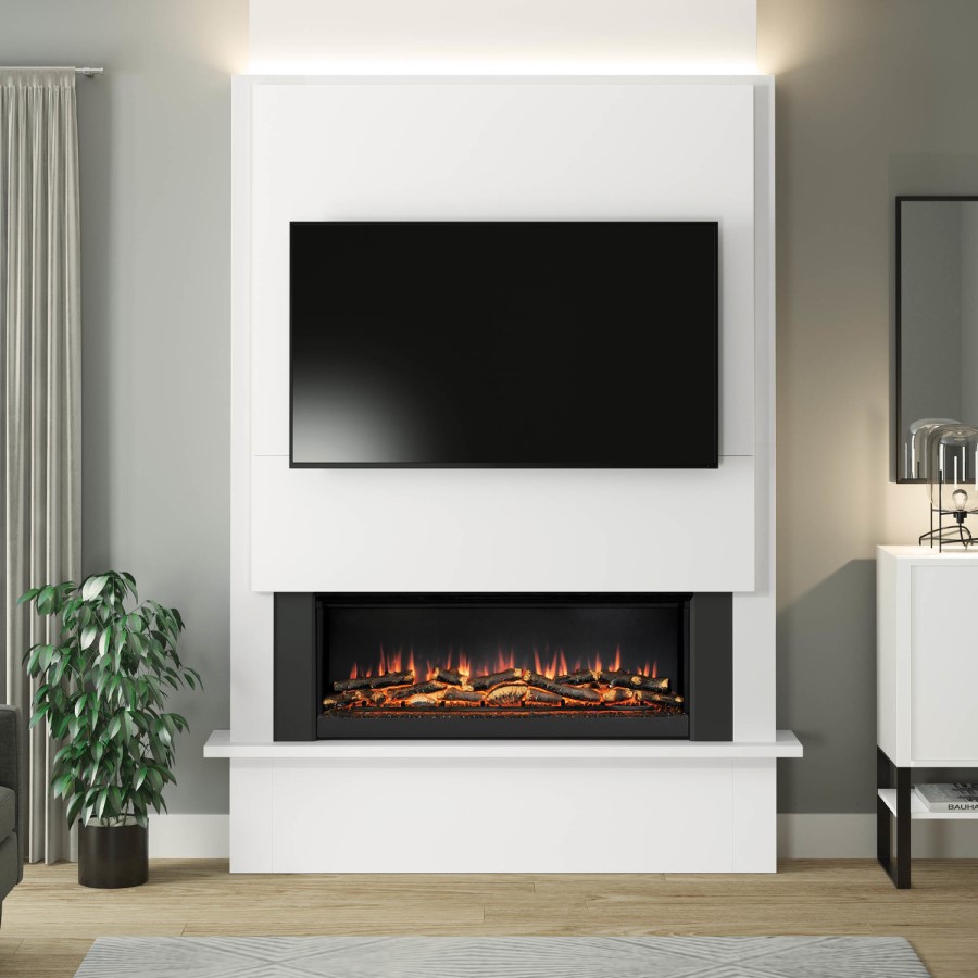 Be Modern Oxton White Media Wall Suite in Ash White 63 Inch