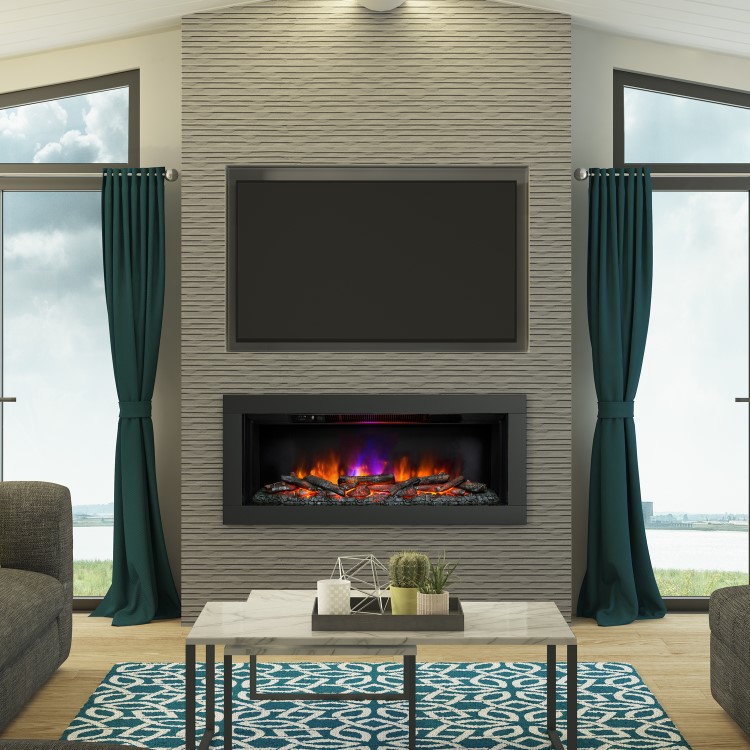 Be Modern Flare Avella Grande Black Inset Electric Media Wall Fireplace 45 Inch