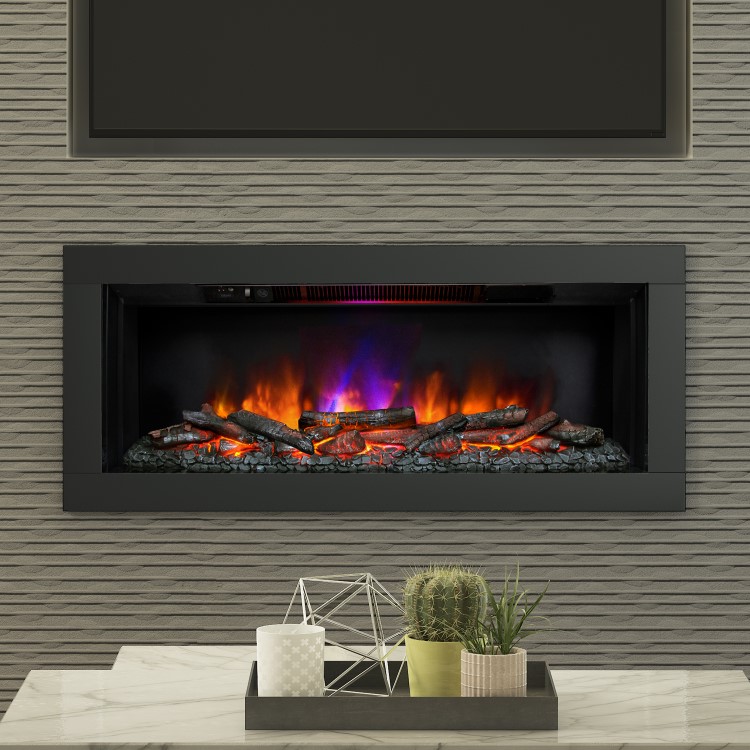 Be Modern Flare Avella Grande Black Inset Electric Media Wall Fireplace 45 Inch