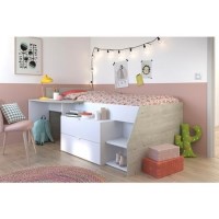 White Mid Sleeper Bed with Desk and 2 Drawers - Kids Avenue