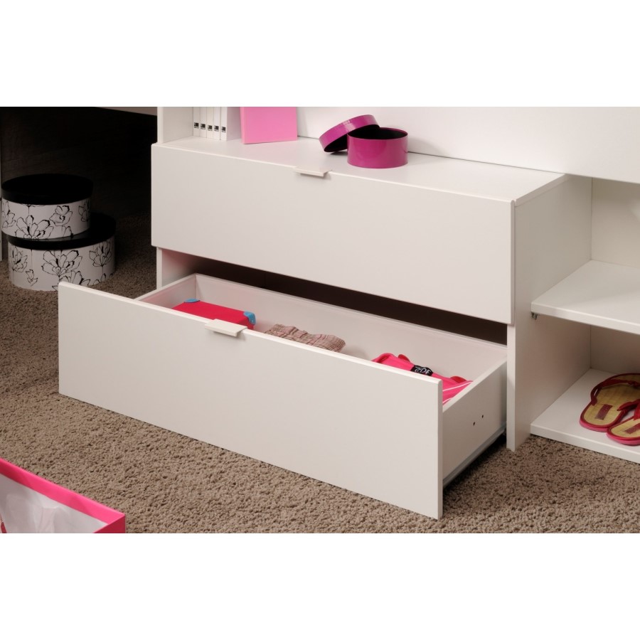 White Mid Sleeper Bed with Desk and 2 Drawers - Kids Avenue