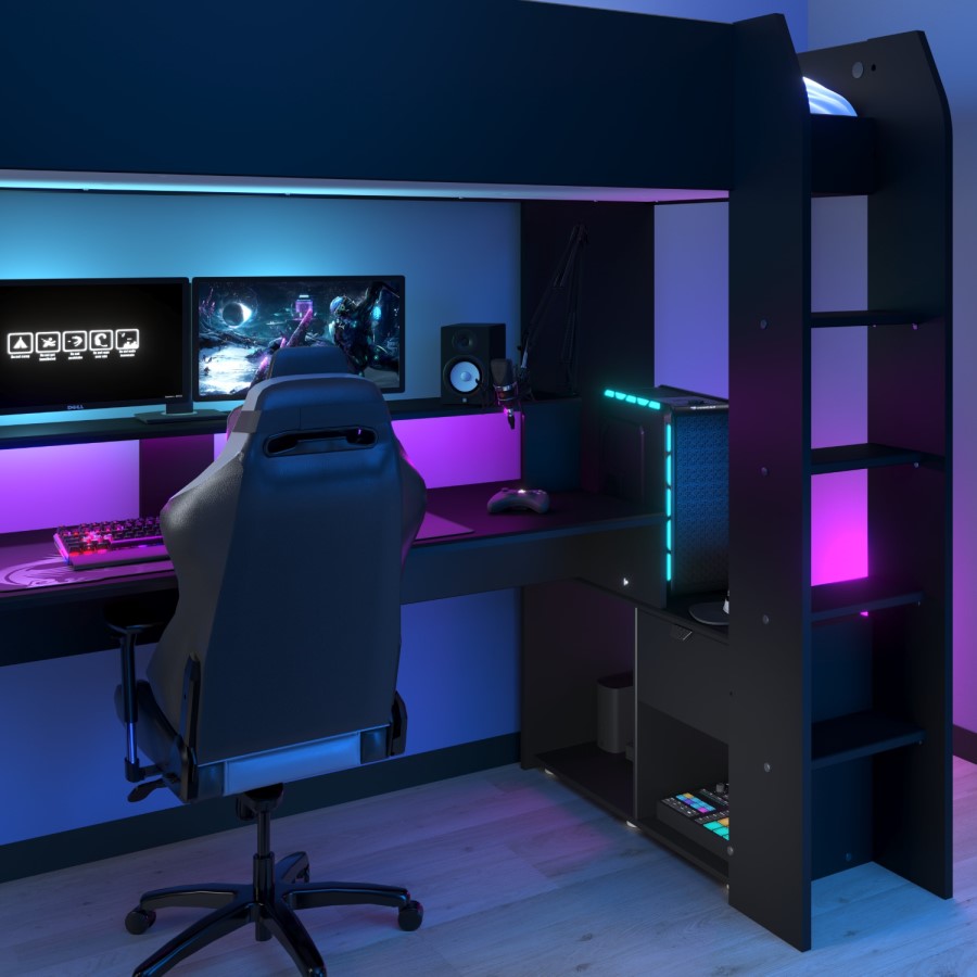 High Sleeper Gaming Bed with Desk in Black - Online - Kids Avenue